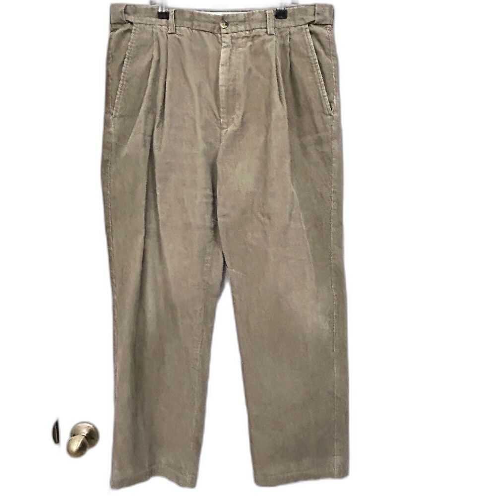 Haggar Corduroy Men’s Brown Pants 34 x 30 Wide Leg Comfort Inv #O-1673